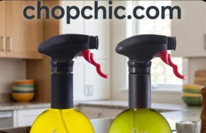 Evo Oil Sprayer Mini Review: Analyzing the Trigger Mechanism A close-up view of a clear, BPA-free Evo Oil Sprayer Mini resting on a kitchen counter, highlighting its ergonomic mechanical trigger mechanism, the fan-shaped dispensing nozzle, and the internal scalloped suction tube submerged in olive oil.