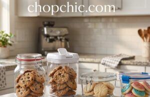 How Long Do Cookies Stay Fresh? A Real Answer by Cookie Type _A visual guide showing four distinct cookie storage methods: chewy chocolate chip cookies sealed with a slice of bread, crispy gingersnaps in a dry glass jar, frosted sugar cookies arranged in a single layer, and raw dough balls packed in a vacuum-sealed freezer bag.