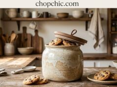 How to Choose a Ceramic Cookie Jar That Actually Keeps Cookies Fresh _A close-up of a decorative glazed ceramic cookie jar with its heavy lid slightly lifted, revealing a thick, ribbed silicone gasket designed to compress against the smooth inner rim to create a vacuum seal.