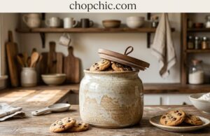 How to Choose a Ceramic Cookie Jar That Actually Keeps Cookies Fresh _A close-up of a decorative glazed ceramic cookie jar with its heavy lid slightly lifted, revealing a thick, ribbed silicone gasket designed to compress against the smooth inner rim to create a vacuum seal.