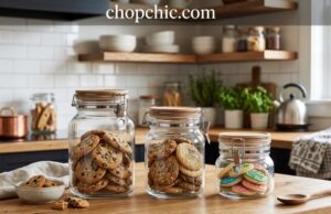 Crispy vs Chewy Cookies: Why They Go Stale in Opposite Ways _A side-by-side visual comparison showing crispy gingersnap cookies stored in a glass jar with a loose-fitting lid next to soft, chewy chocolate chip cookies locked tightly inside a vacuum-sealed plastic container with a slice of white bread.