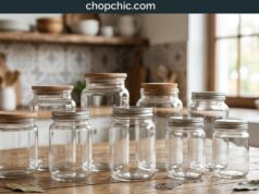 NETANY 16 oz Glass Jars Review _A set of clear glass NETANY food storage jars with airtight bamboo lids, filled with fresh chocolate chip cookies, pasta, and coffee beans, arranged neatly on a modern kitchen countertop.