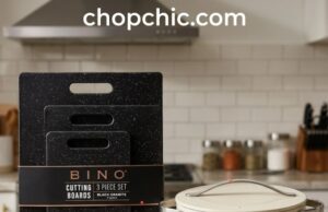 BINO 3-Piece Plastic Cutting Board Review: The Physics of Budget Prep A three-piece set of textured BINO plastic cutting boards in varying sizes arranged on a modern kitchen counter, featuring integrated juice grooves and a stainless steel chef's knife to demonstrate daily prep readiness.