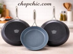 GreenPan Valencia Pro Review: The Pioneer of Safe Ceramic Cookware A comprehensive set of GreenPan Valencia Pro cookware arranged on a modern induction stovetop, specifically highlighting its dark hard-anodized aluminum exterior, durable glass lids, and the smooth, diamond-infused ceramic non-stick interior.