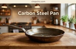 Is Teflon Bad For You? PTFE & Scratched Pans Explained A heavily used non-stick frying pan with visible, deep scratches across its dark PTFE coating, resting on a stovetop beside a metal spatula.
