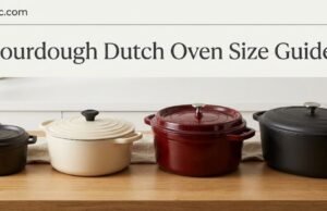 How Many Quart Dutch Oven for Sourdough? (5 Qt vs 7 Qt Guide) A scored artisan sourdough batard resting inside an oval cast iron Dutch oven, demonstrating the precise spatial clearance required between the expanding dough and the heavy lid to prevent a scorched crust.