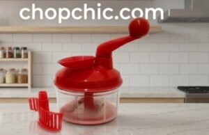 Tupperware Quick Chef Pro System Review: Is a Premium Manual Chopper Worth It? A detailed close-up of the Tupperware Quick Chef Pro System on a modern kitchen counter, with the transparent base revealing the aggressive three-blade stainless steel attachment chopping onions and carrots, highlighting the internal gear mechanism within the ergonomic pull-cord lid and the integrated funnel.